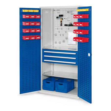 Kappes Schubladenschrank RasterPlan RAL 7035/5010 Mod. 22 Tür innen Schlitzplatten