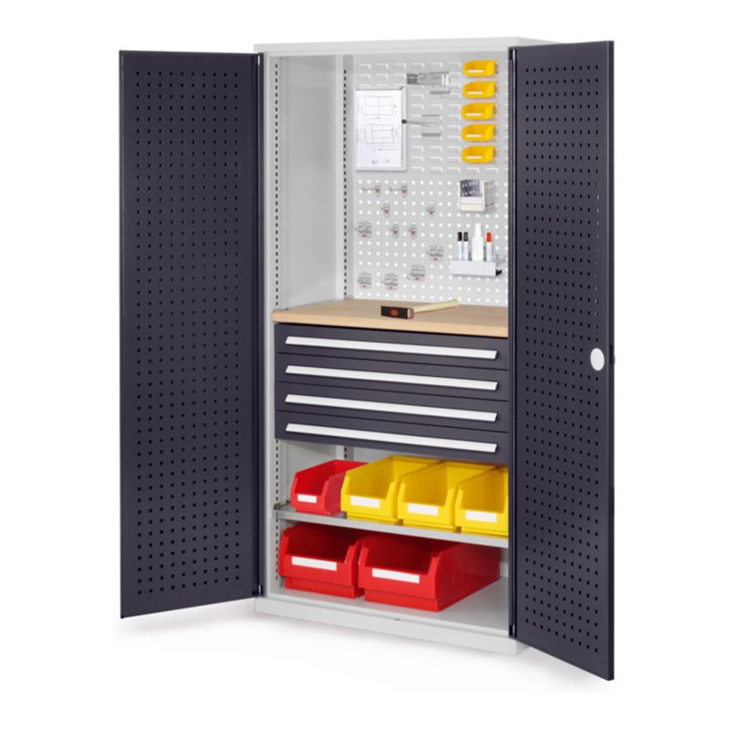 Kappes Schubladenschrank RasterPlan RAL 7035/7016 Mod. 16 Tür innen Lochplatten