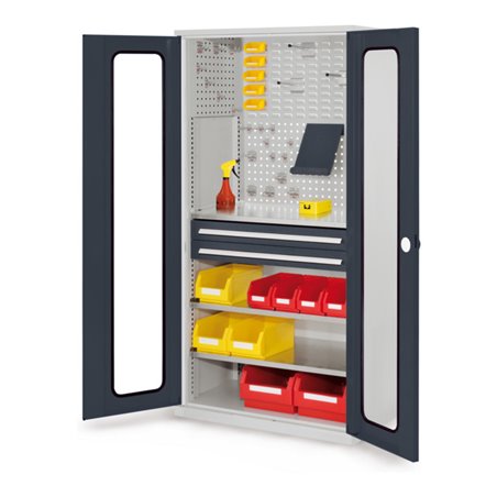 Kappes Schubladenschrank RasterPlan RAL 7035/7016 Mod. 31 Sichtfenstertüren