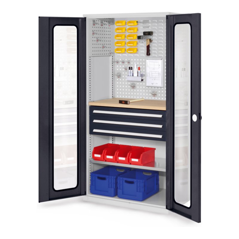 Kappes Schubladenschrank RasterPlan RAL 7035/7016 Mod. 35 Sichtfenstertüren