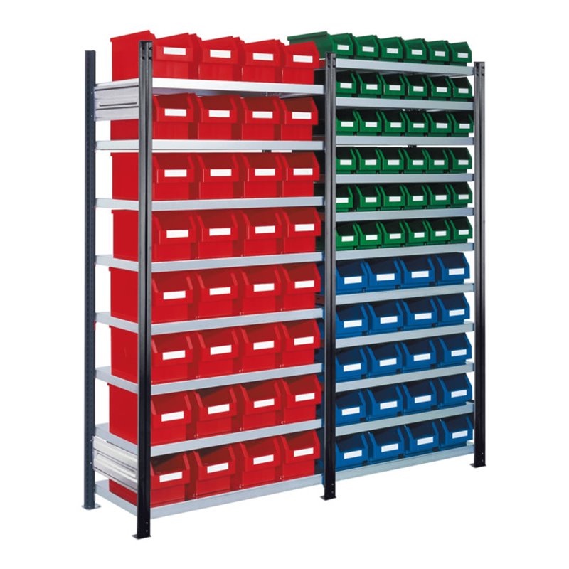 Kappes Steckregal RasterPlan mit Lagersichtkästen Mod. 16 2000 x 2000 x 400 mm GF/AF RAL 7016