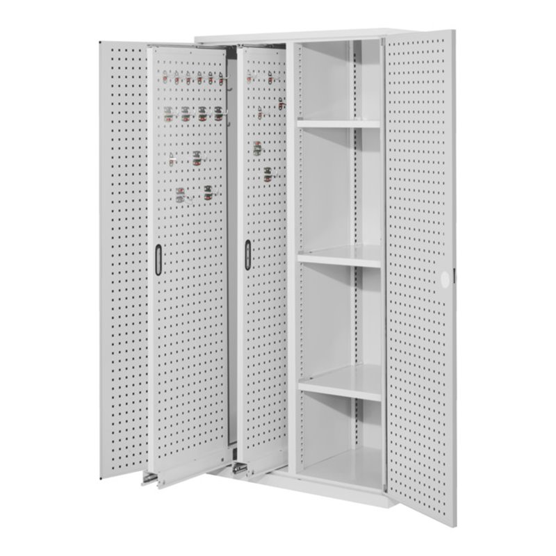 Kappes Vertikalschrank RasterPlan Mod. 80 RAL 7035 Tür innen Lochplatten mit Ausstattung