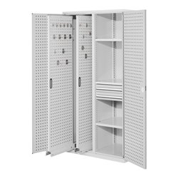 Kappes Vertikalschrank RasterPlan Mod. 81 RAL 7035 Tür innen Lochplatten mit Ausstattung