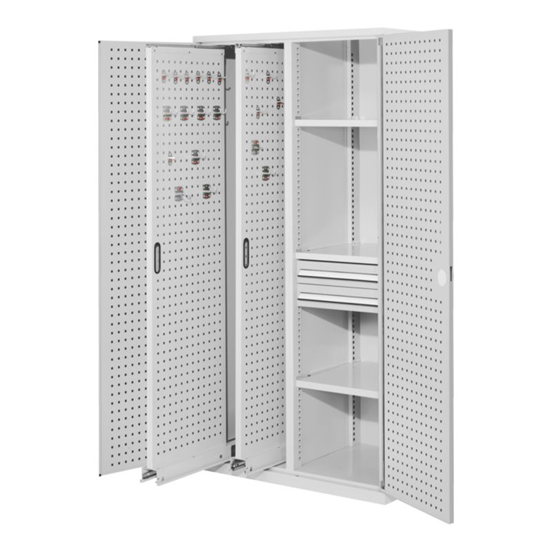 Kappes Vertikalschrank RasterPlan Mod. 81 RAL 7035 Tür innen Lochplatten mit Ausstattung