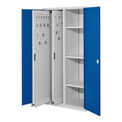 Kappes Vertikalschrank RasterPlan Mod. 80 RAL 7035/5010 Tür innen Lochplatten mit Ausstattung