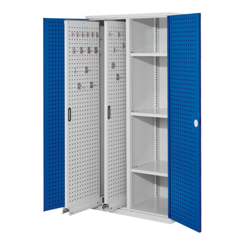 Kappes Vertikalschrank RasterPlan Mod. 80 RAL 7035/5010 Tür innen Lochplatten mit Ausstattung