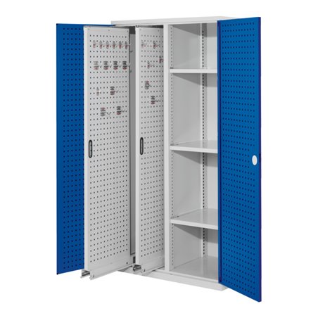 Kappes Vertikalschrank RasterPlan Mod. 80 RAL 7035/5010 Tür innen Lochplatten mit Ausstattung