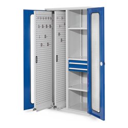 Kappes Vertikalschrank RasterPlan Mod. 81 RAL 7035/5010 Sichtfenstertür mit Ausstattung