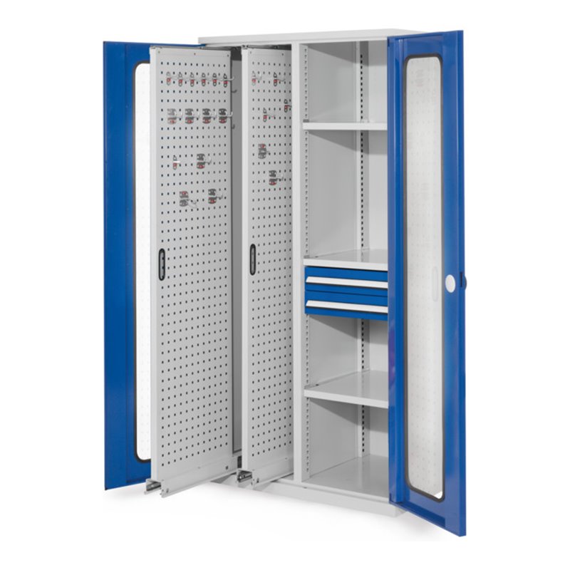 Kappes Vertikalschrank RasterPlan Mod. 81 RAL 7035/5010 Sichtfenstertür mit Ausstattung