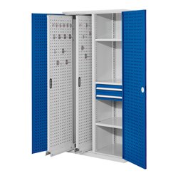 Kappes Vertikalschrank RasterPlan Mod. 81 RAL 7035/5010 Tür innen Lochplatten mit Ausstattung