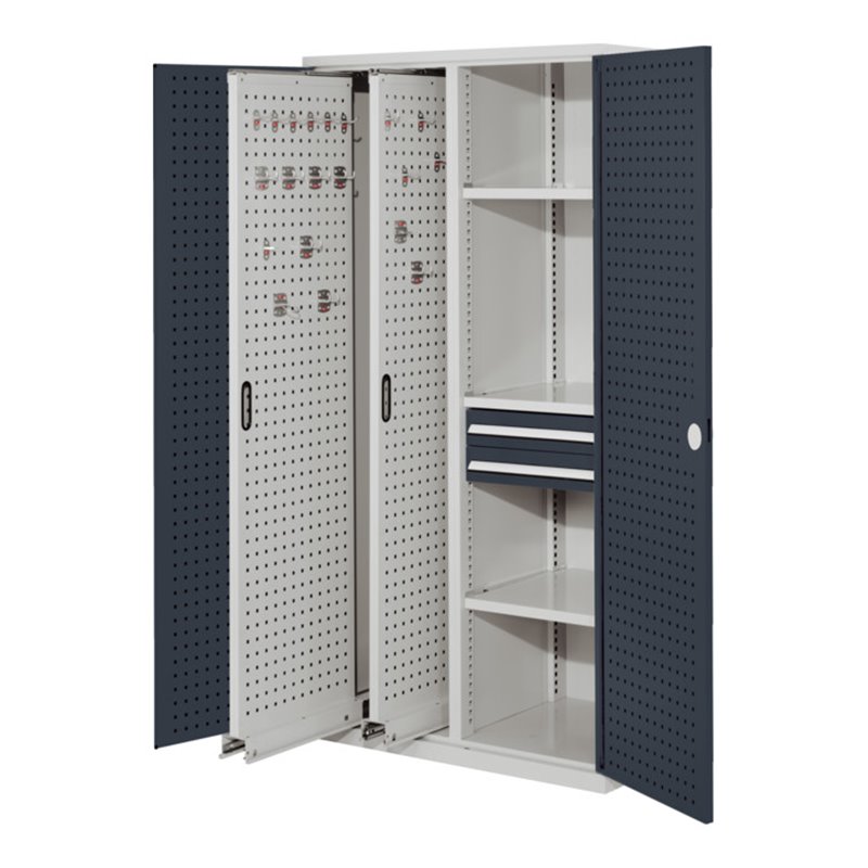 Kappes Vertikalschrank RasterPlan Mod. 81 RAL 7035/7016 Tür innen Lochplatten mit Ausstattung