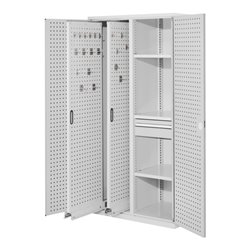 Kappes Vertikalschrank RasterPlan Mod. 82 RAL 7035 Tür innen Lochplatten mit Ausstattung