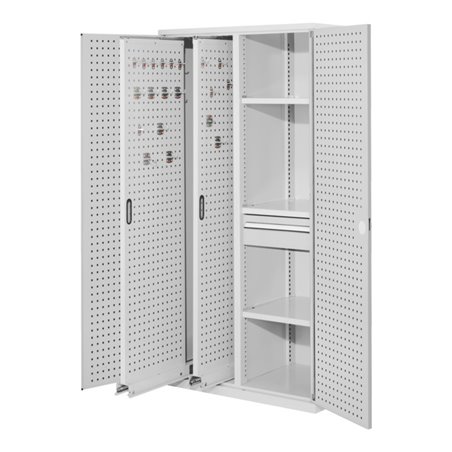 Kappes Vertikalschrank RasterPlan Mod. 82 RAL 7035 Tür innen Lochplatten mit Ausstattung