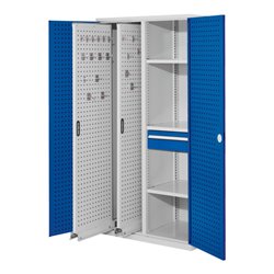 Kappes Vertikalschrank RasterPlan Mod. 82 RAL 7035/5010 Tür innen Lochplatten mit Ausstattung