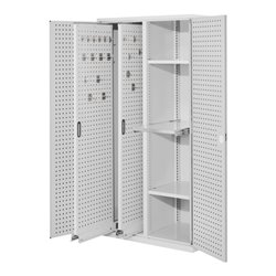 Kappes Vertikalschrank RasterPlan Mod. 84 RAL 7035 Tür innen Lochplatten mit Ausstattung