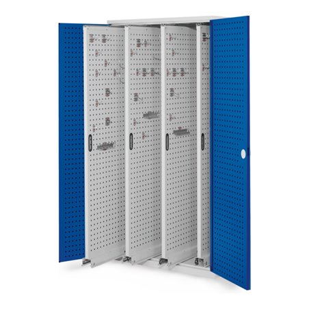 Kappes Vertikalschrank RasterPlan Mod. 83 RAL 7035/5010 Tür innen Lochplatten. mit Ausstattung