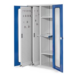 Kappes Vertikalschrank RasterPlan Mod. 84 RAL 7035/5010 Sichtfenstertür mit Ausstattung