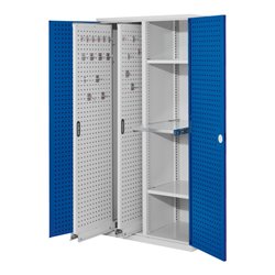 Kappes Vertikalschrank RasterPlan Mod. 84 RAL 7035/5010 Tür innen Lochplatten mit Ausstattung