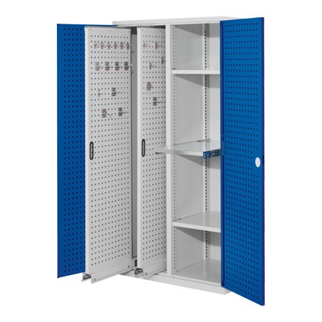 Kappes Vertikalschrank RasterPlan Mod. 84 RAL 7035/5010 Tür innen Lochplatten mit Ausstattung