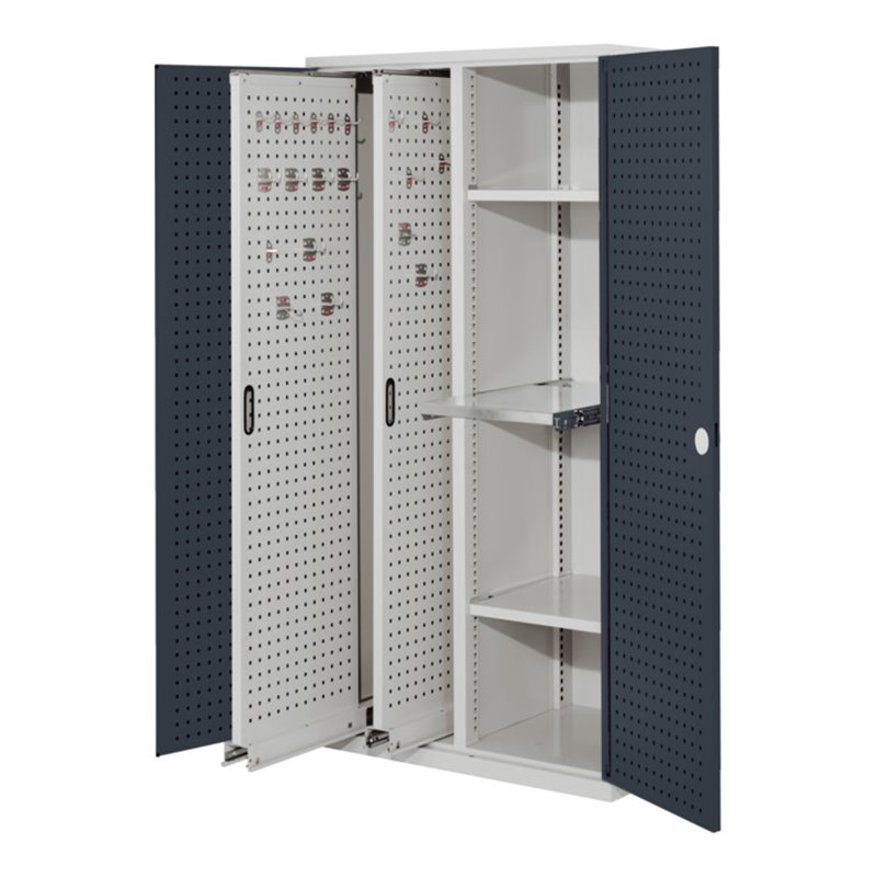 Kappes Vertikalschrank RasterPlan Mod. 84 RAL 7035/7016 Tür innen Lochplatten mit Ausstattung