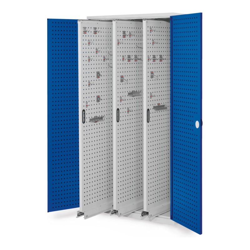 Kappes Vertikalschrank RasterPlan Mod. 85 RAL 7035/5010 Tür innen Lochplatten mit Ausstattung