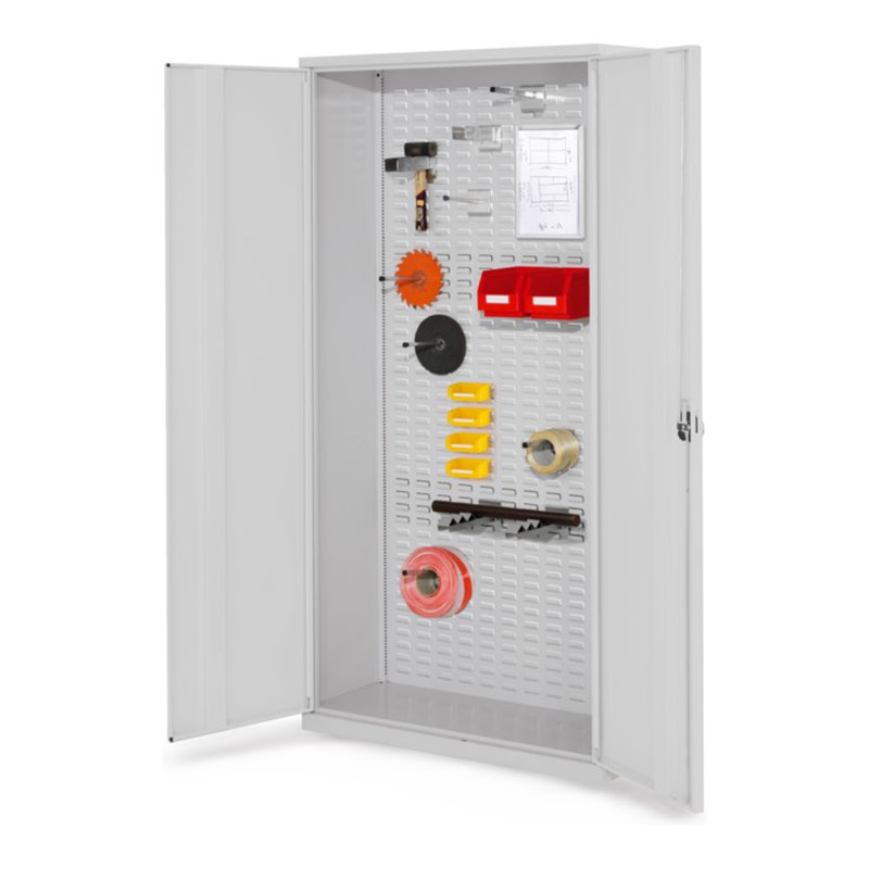 Kappes Werkstückschrank RasterPlan mit Schlitzplattenrückwand RAL 7035 Vollblechtüren