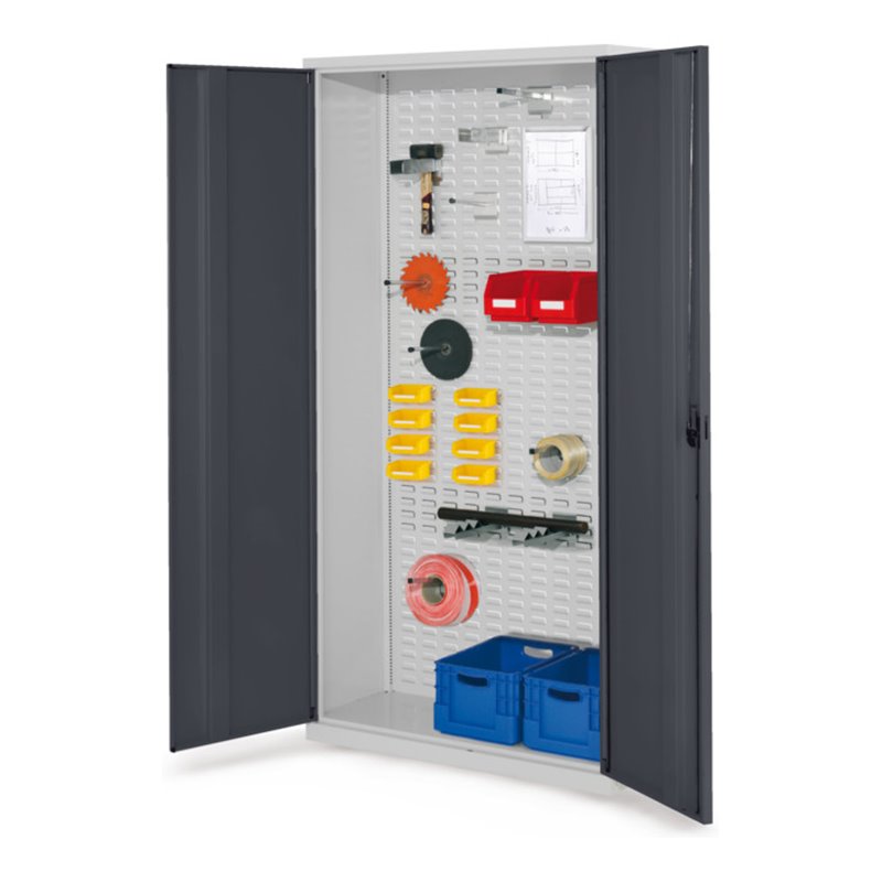 Kappes Werkstückschrank RasterPlan mit Schlitzplattenrückwand RAL 7035/7016 Vollblechtüren