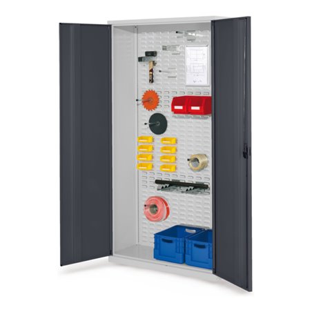 Kappes Werkstückschrank RasterPlan mit Schlitzplattenrückwand RAL 7035/7016 Vollblechtüren