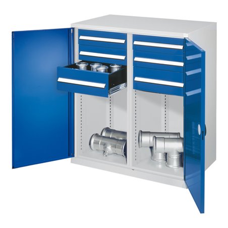 Kappes Schwerlastbeistellschrank Mod. 74 RAL 7035/5010 Doppelwandtüren mit Ausstattung