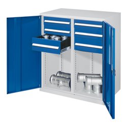 Kappes Schwerlastbeistellschrank Mod. 74 RAL 7035/5010 Vollblechtüren mit Ausstattung