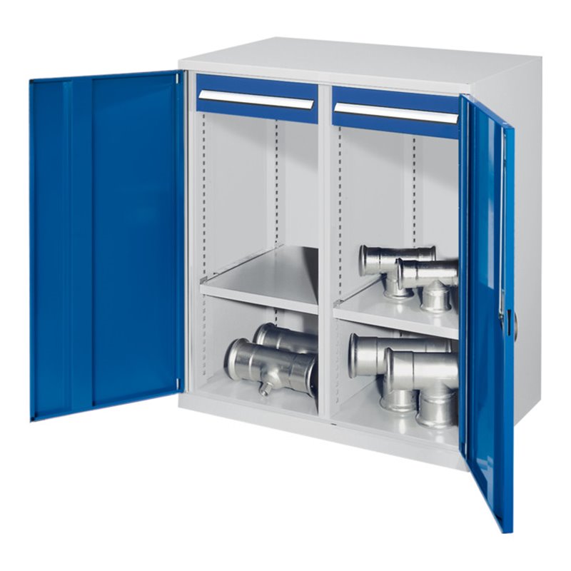 Kappes Schwerlastbeistellschrank Mod. 73 RAL 7035/5010 Vollblechtüren mit Ausstattung