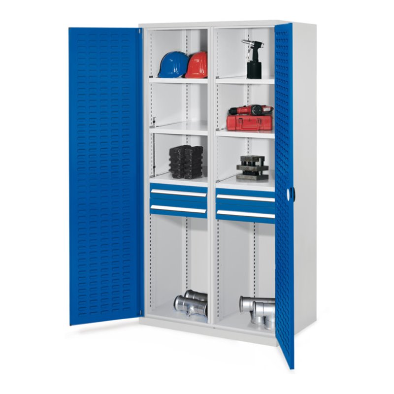 Kappes Schwerlastschrank MMT Mod. 56 RAL 7035/5010 Türen innen Schlitzplatten