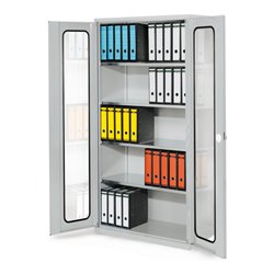 Kappes Systemschrank Serie 500 RAL 7035 Sichtfenstertüren 4 Fachböden