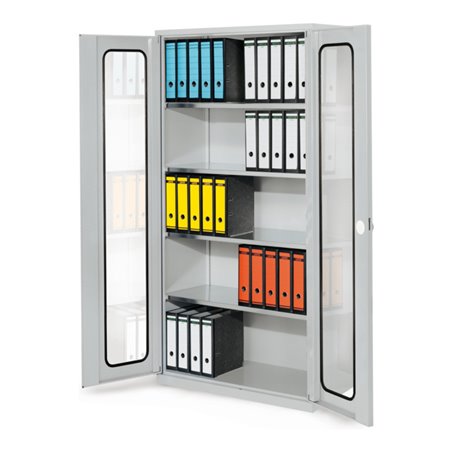 Kappes Systemschrank Serie 500 RAL 7035 Sichtfenstertüren 4 Fachböden
