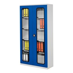 Kappes Systemschrank Serie 400 RAL 7035/5010 Sichtfenstertüren 4 Fachböden