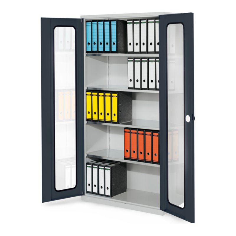 Kappes Systemschrank Serie 500 RAL 7035/7016 Sichtfenstertüren 4 Fachböden