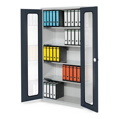 Kappes Systemschrank Serie 500 RAL 7035/7016 Sichtfenstertüren 4 Fachböden