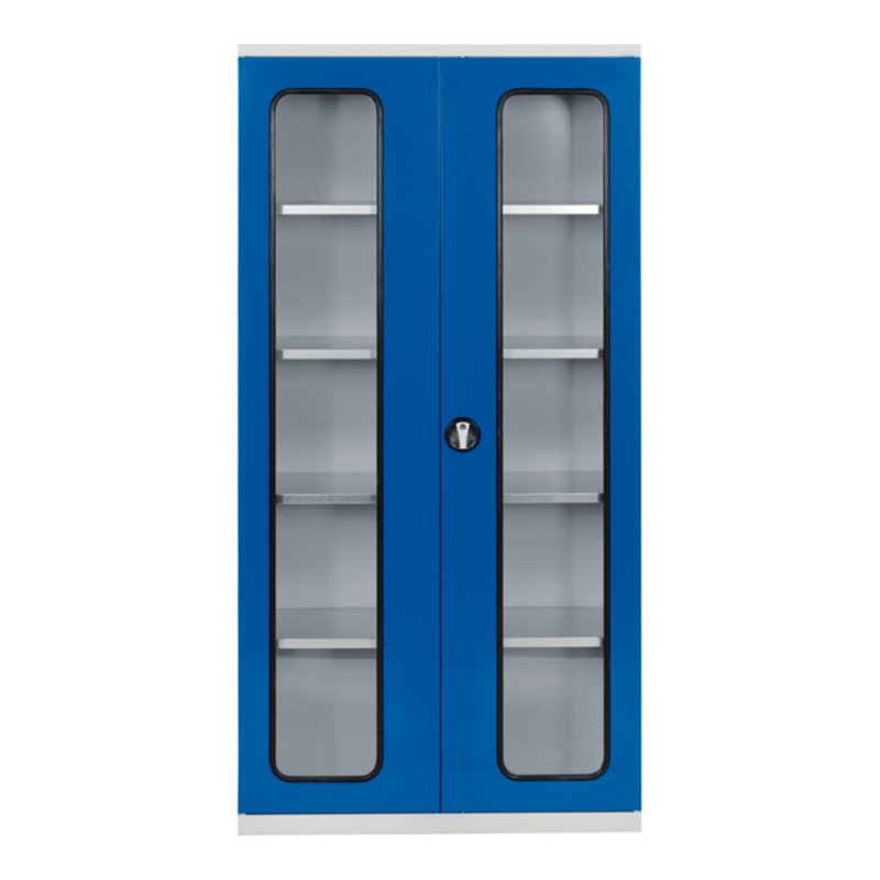 Kappes Systemschrank Serie 500 RAL 7035/5010 Sichtfenstertüren 4 Fachböden