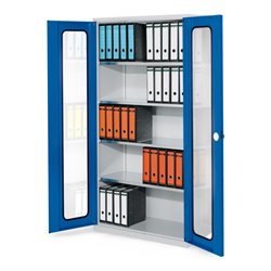 Kappes Systemschrank Serie 500 RAL 7035/5010 Sichtfenstertüren 4 Fachböden