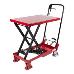 STIER Scheren-Hubtischwagen 150kg Traglast mit klappbarem Bügel