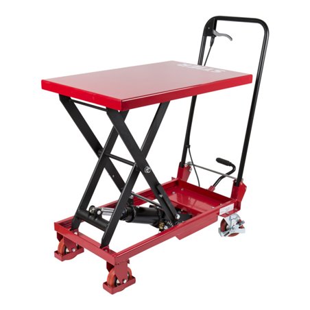 STIER Scheren-Hubtischwagen 150kg Traglast mit klappbarem Bügel