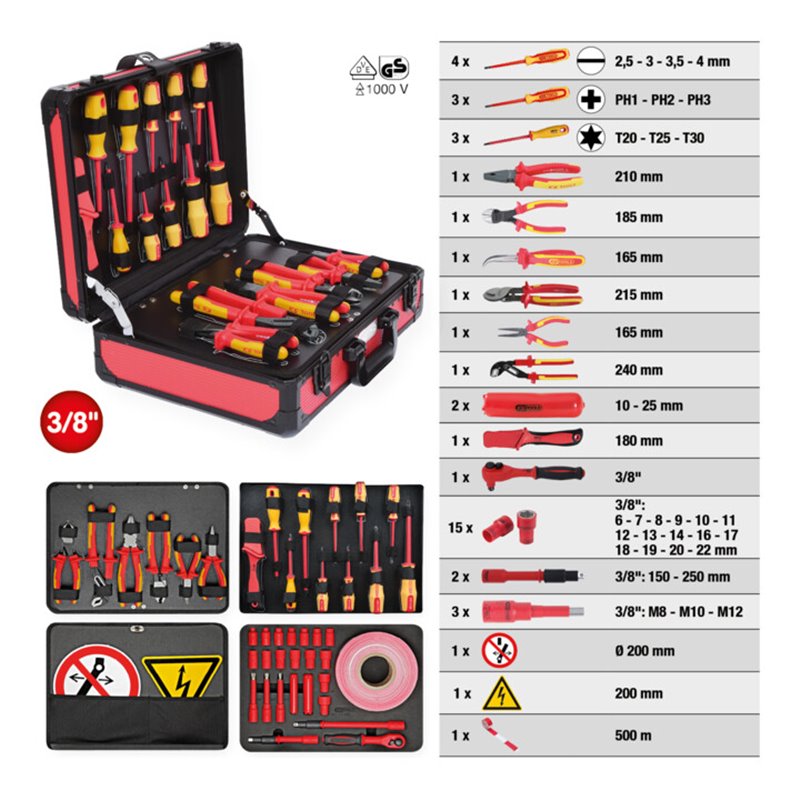 KS Tools Isolierter Werkzeug-Satz für Hybrid- und Elektrofahrzeuge, 43-tlg.