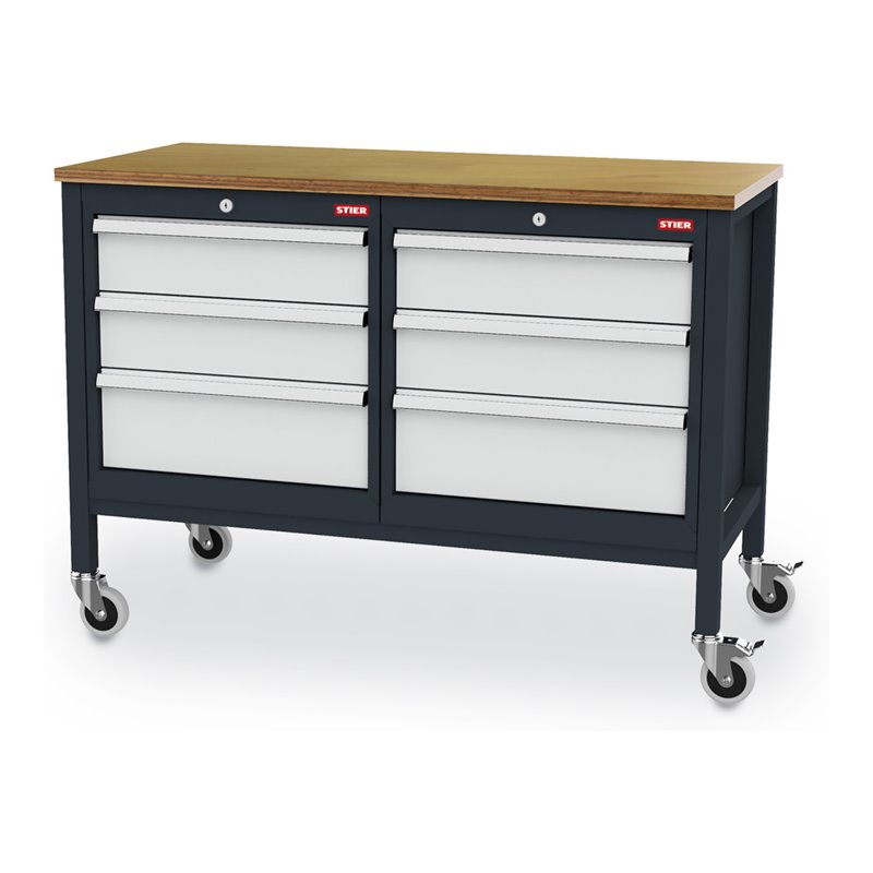 STIER Mobile Kastenwerkbank mit Schubladen, aus Stahl