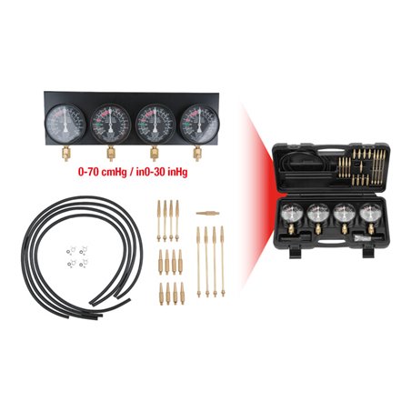 KS Tools Synchron-Vergaser-Testgerät mit 4 Synchronuhren, 28-teilig