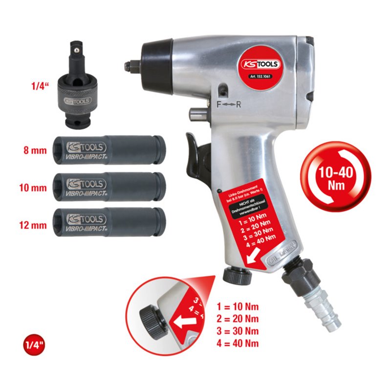 KS Tools 1/4 Zoll Glühkerzen-Druckluft-Vibrationsschrauber-Satz, 5-tlg.