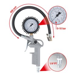KS Tools Geeichter Druckluft-Reifenfüllmesser, 0-10 bar