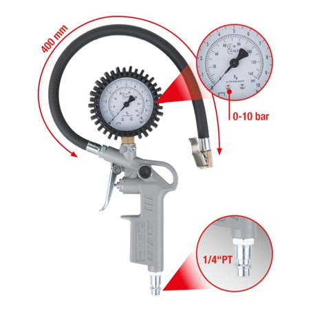 KS Tools Geeichter Druckluft-Reifenfüllmesser, 0-10 bar