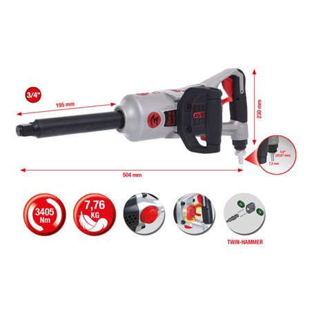 KS Tools 3/4' superMONSTER Hochleistungs-Druckluft-Schlagschrauber 3405Nm 504mm