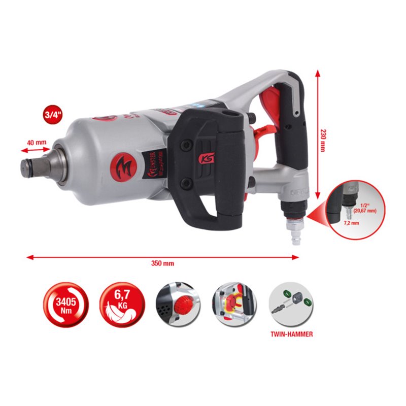 KS Tools 3/4' superMONSTER Hochleistungs-Druckluft-Schlagschrauber 3405Nm