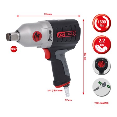 KS Tools 3/4' MONSTER Hochleistungs-Druckluft-Schlagschrauber 1690Nm